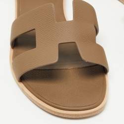 Hermes Olive Green Leather Santorini Ankle Strap Sandals Size 38
