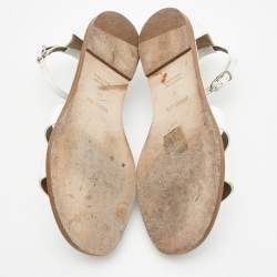 Pre Owned  Hermès  White Leather Santorini Flat Sandals Size 37