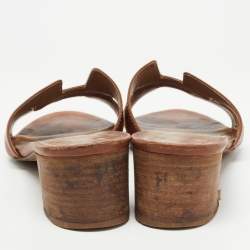Hermes Brown Leather Oasis Slide Sandals Size 38