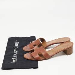 Hermes Brown Leather Oasis Slide Sandals Size 38
