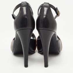 Hermes Black/Brown Leather Initiale Ankle Strap Sandals Size 36.5