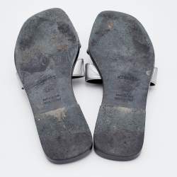 Hermes Silver Leather Oran Slide Flats Size 35.5