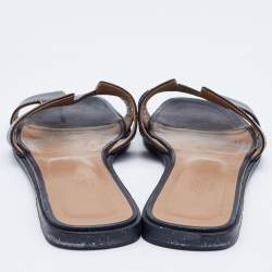 Hermes Black Leather Oran Sandals Size 37.5