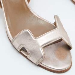 Pre Owned Hermes Metallic Bronze Leather Night Slingback Sandals Size 36.5