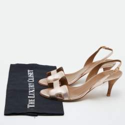 Pre Owned Hermes Metallic Bronze Leather Night Slingback Sandals Size 36.5