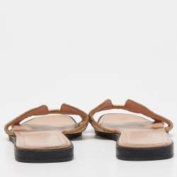 Hermes Metallic Gold Twisted Metal Thread Oran Slide Flats Size 36
