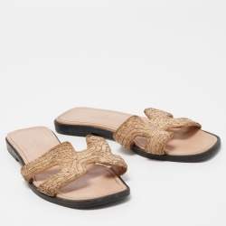 Hermes Metallic Gold Twisted Metal Thread Oran Slide Flats Size 36