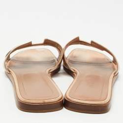 Pre Owned Hermes Metallic Gold Leather Oran Sandals Size 39