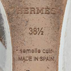 Pre Owned Hermes White Patenr Leather Ilana Espadrille Wedge Sandals Size 38.5