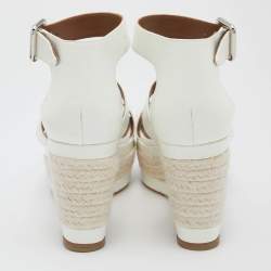 Pre Owned Hermes White Patenr Leather Ilana Espadrille Wedge Sandals Size 38.5