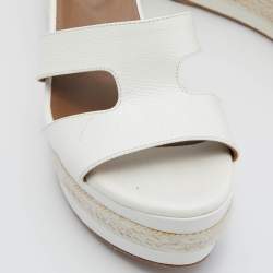 Pre Owned Hermes White Patenr Leather Ilana Espadrille Wedge Sandals Size 38.5