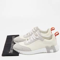 Hermes White/Grey Suede and Mesh Bouncing Sneakers Size 39