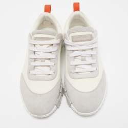 Hermes White/Grey Suede and Mesh Bouncing Sneakers Size 39