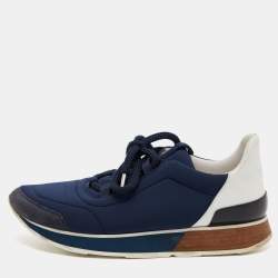 Hermes Blue/White Nylon,Suede and Leather Buster Sneakers Size 37.5