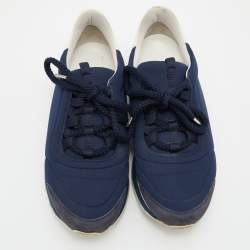 Hermes Blue/White Nylon,Suede and Leather Buster Sneakers Size 37.5