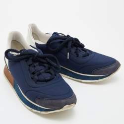 Hermes Blue/White Nylon,Suede and Leather Buster Sneakers Size 37.5