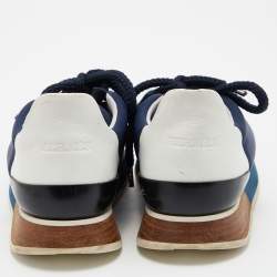 Hermes Blue/White Nylon,Suede and Leather Buster Sneakers Size 37.5