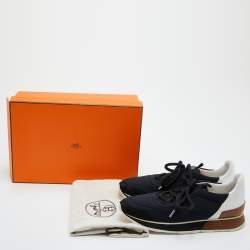 Hermes Black/White Nylon, Suede and Leather Buster Sneakers Size 37