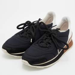 Hermes Black/White Nylon, Suede and Leather Buster Sneakers Size 37