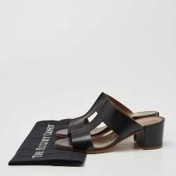 Hermes Black Leather Ostia Slide Sandals Size 36