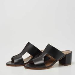 Hermes Black Leather Ostia Slide Sandals Size 36