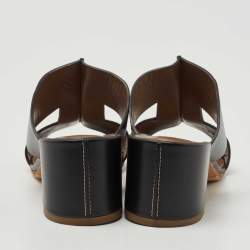 Hermes Black Leather Ostia Slide Sandals Size 36