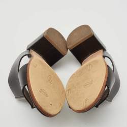 Hermes Black Leather Ostia Slide Sandals Size 36