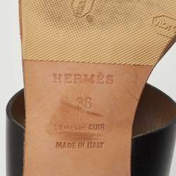 Hermes Black Leather Ostia Slide Sandals Size 36