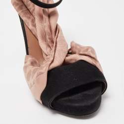 Pre Owned Hermes Black/Beige Suede and Fabric Ankle Strap Sandals Size 37