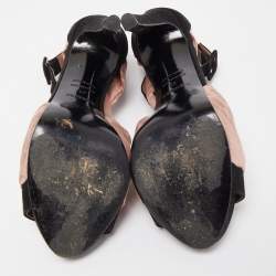 Pre Owned Hermes Black/Beige Suede and Fabric Ankle Strap Sandals Size 37