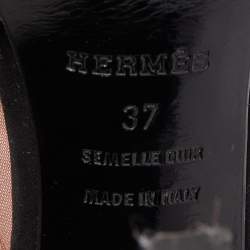 Pre Owned Hermes Black/Beige Suede and Fabric Ankle Strap Sandals Size 37