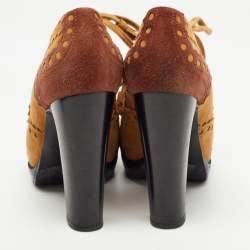 Hermes Tricolor Suede Brogue Detail Lace Up Booties Size 37