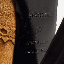 Hermes Tricolor Suede Brogue Detail Lace Up Booties Size 37