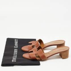 Hermes Brown Leather Oasis Slide Size 36