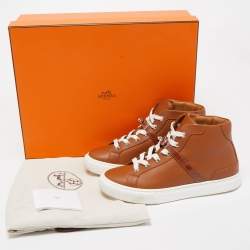 Pre Owned Hermes Brown Leather Daydream High Top Sneakers Size 37.5