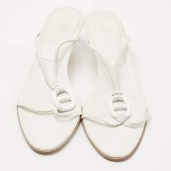 Hermes White Leather Kiss Slide Sandals Size 41
