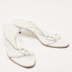 Hermes White Leather Kiss Slide Sandals Size 41