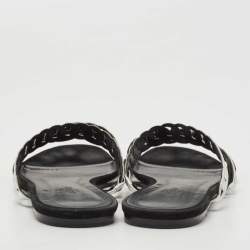 Pre Owned Hermes Black/Silver Suede and Leather D'ancre Chaine Flat Slides Size 40