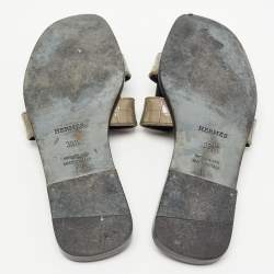 Pre Owned Hermes Grey Crocodile Oran Slide Flats Size 36.5 