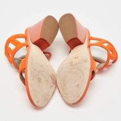 Hermes Orange Suede Peace Block Heel Sandals Size 38