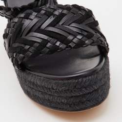 Pre Owned Hermes Black Woven Leather and Suede Sophia Espadrille Sandals Size 37