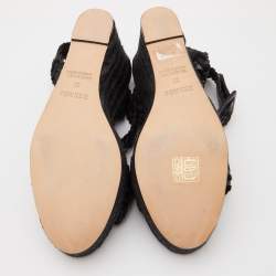 Pre Owned Hermes Black Woven Leather and Suede Sophia Espadrille Sandals Size 37
