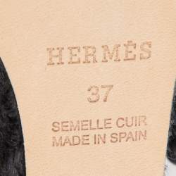 Pre Owned Hermes Black Woven Leather and Suede Sophia Espadrille Sandals Size 37