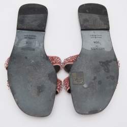 Hermes Pink Beads Embellished Leather Oran Flat Slides Size 35.5