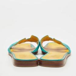 Hermes Blue Twisted Metal Fabric Oran Flat Slides Size 40.5