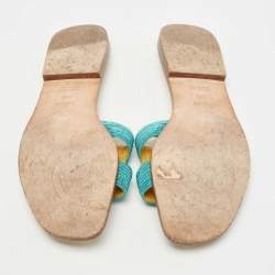 Hermes Blue Twisted Metal Fabric Oran Flat Slides Size 40.5