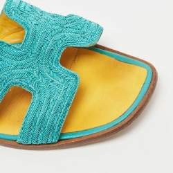 Hermes Blue Twisted Metal Fabric Oran Flat Slides Size 40.5