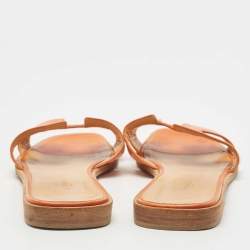 Pre Owned Hermes Orange Leather Oran Flat Slides Size 41