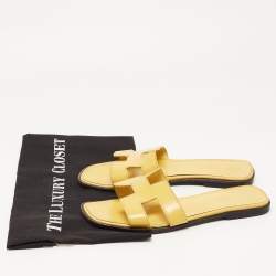 Hermes Yellow Patent Leather Oran Sandals Size 38