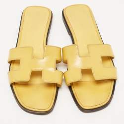 Hermes Yellow Patent Leather Oran Sandals Size 38